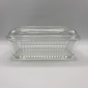 Arcoroc French Glass Butter Dish with Lid Rectangular Ribbed Clear Kitchen